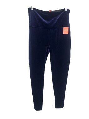 NWT SPANX Plus Size 1X Deep Navy Blue/Purple Velvet High-Rise Leggings Pull-On